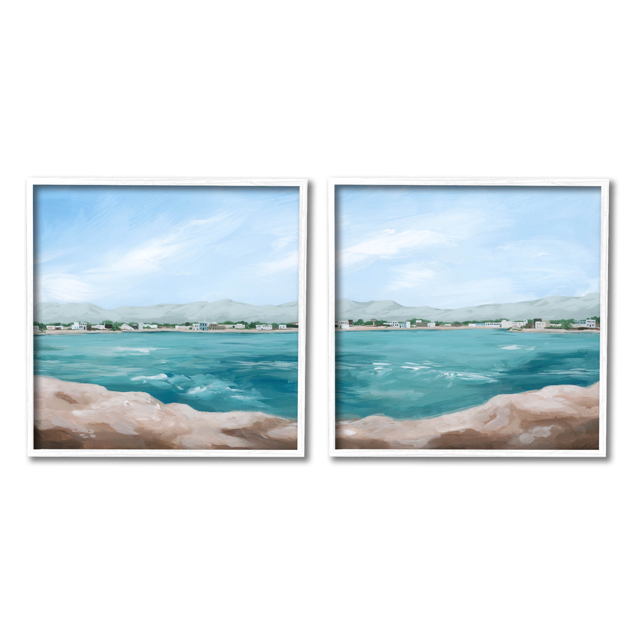Stupell Industries Rocky Coastal Ocean Waves Painting White Framed Art Print Wall Art, Set of 2, Design by Grace Popp