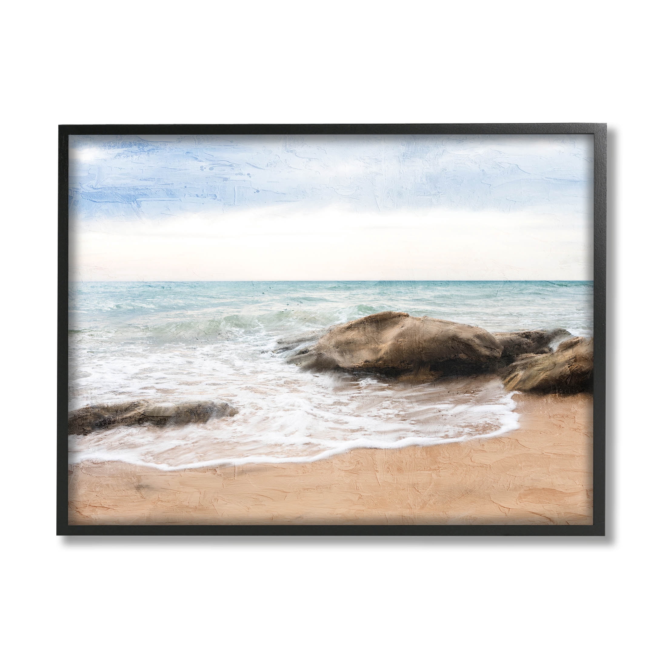 Stupell Industries Rocky Crashing Beach Waves Graphic Art Black Framed Art Print Wall Art, Design by Ann Bailey