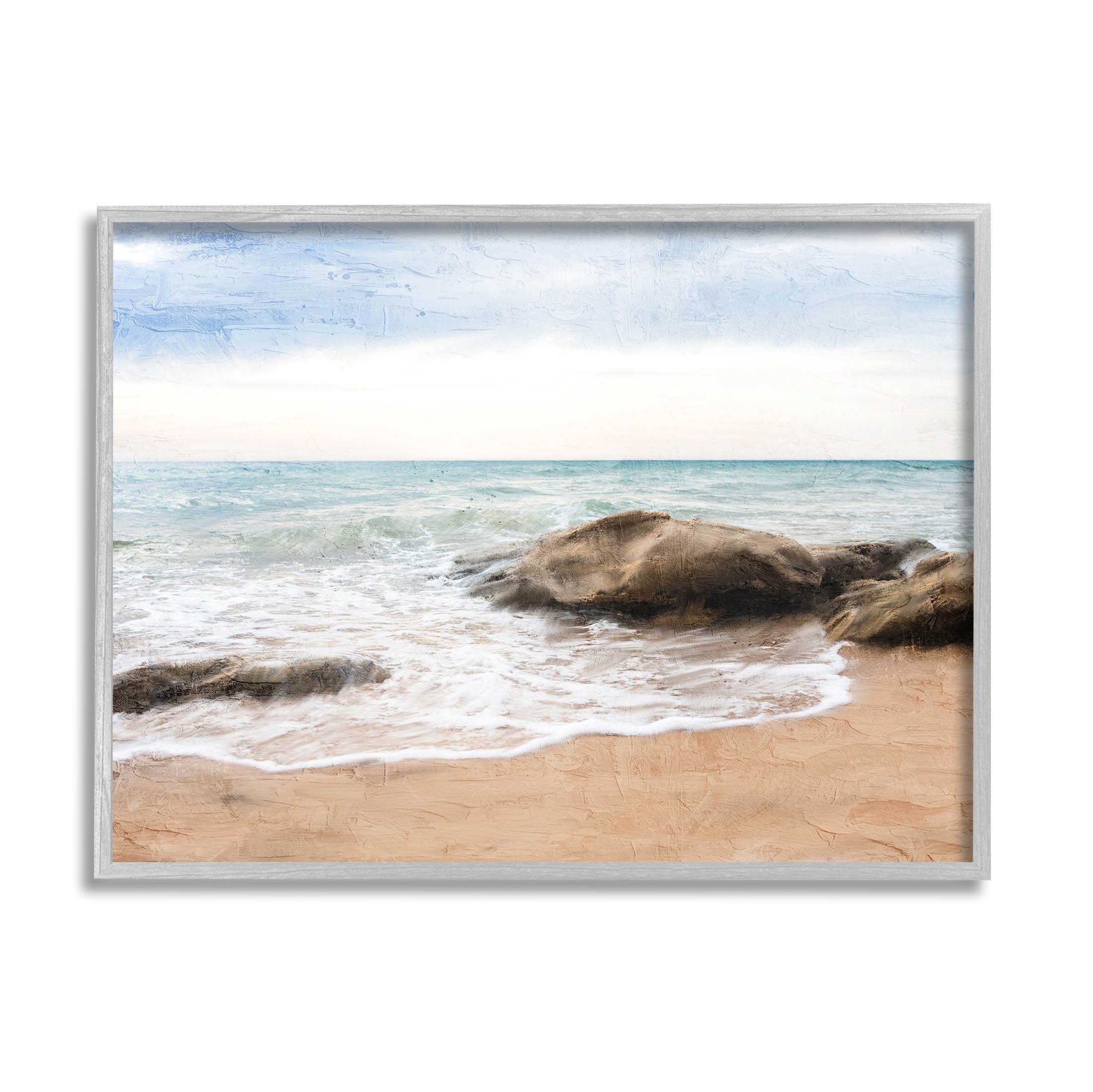 Stupell Industries Rocky Crashing Beach Waves Graphic Art Gray Framed Art Print Wall Art, Design by Ann Bailey