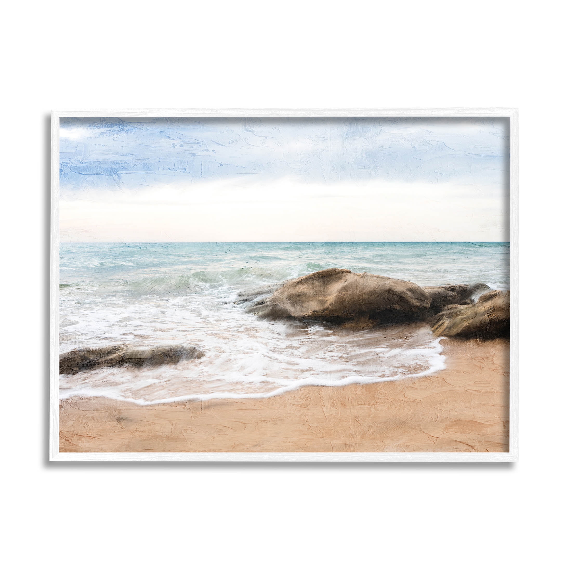 Stupell Industries Rocky Crashing Beach Waves Graphic Art White Framed Art Print Wall Art, Design by Ann Bailey