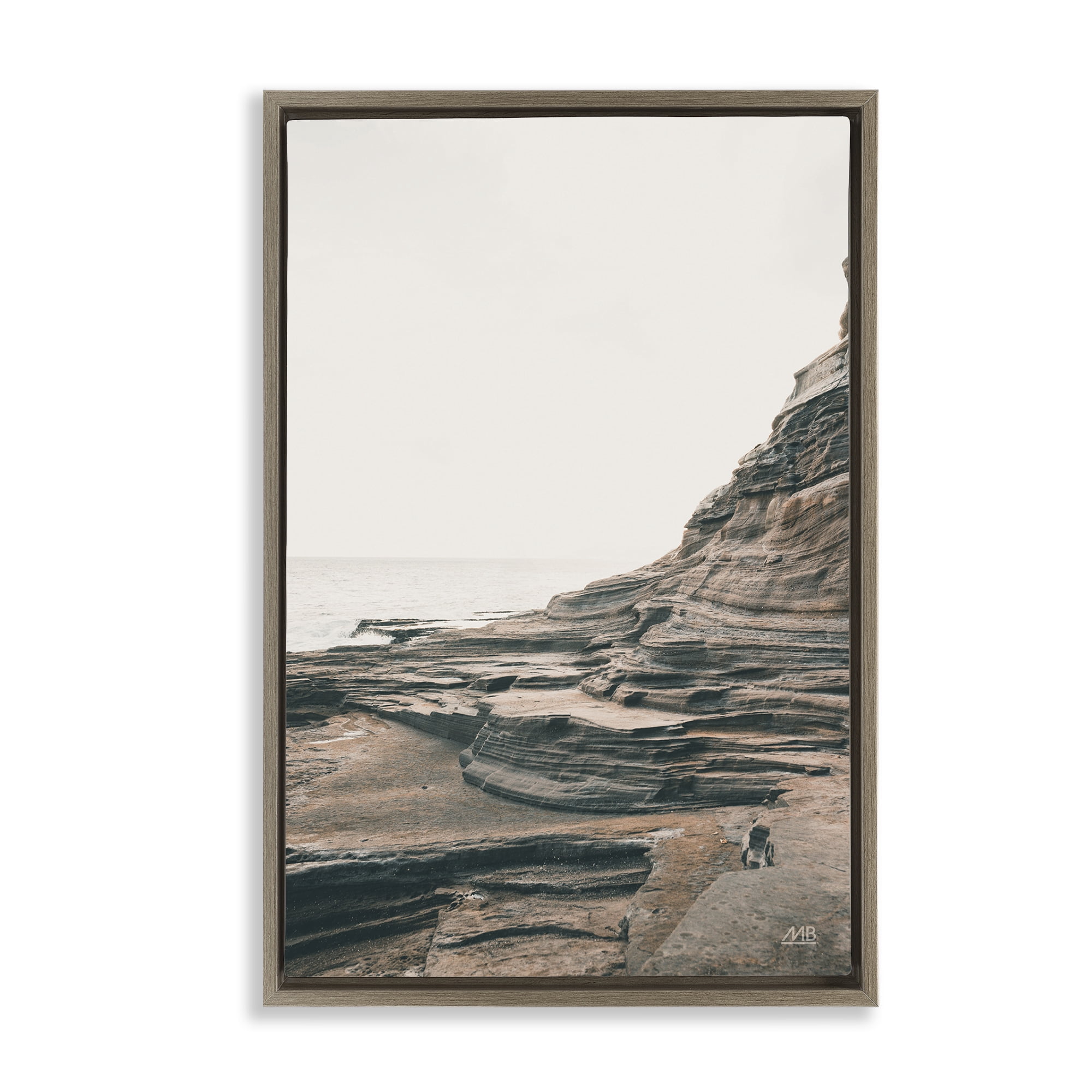 Stupell Industries Rocky Hawaiian Shore Landscape & Nature Photography Brown Floater Framed Canvas Art Print Wall Art, 17 x 25