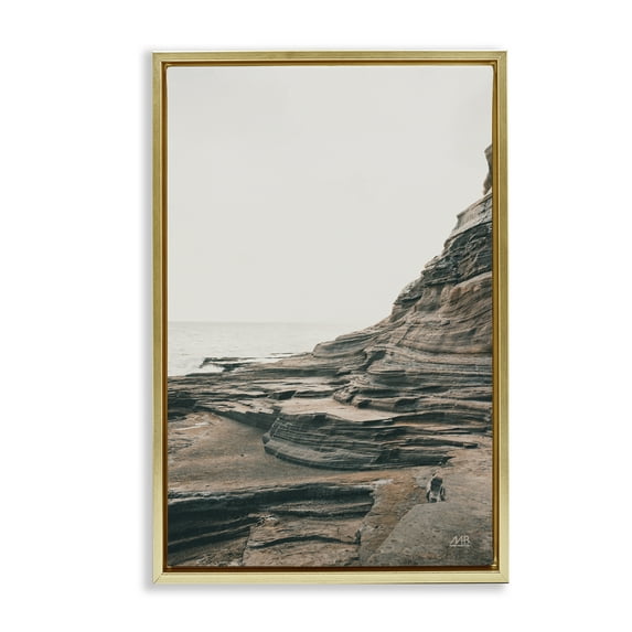 Stupell Industries Rocky Hawaiian Shore Landscape & Nature Photography Gold Floater Framed Canvas Art Print Wall Art, 21 x 31