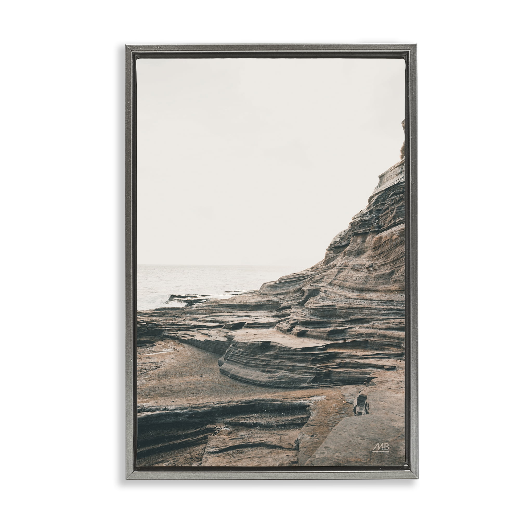 Stupell Industries Rocky Hawaiian Shore Landscape & Nature Photography Gray Floater Framed Canvas Art Print Wall Art, 17 x 25