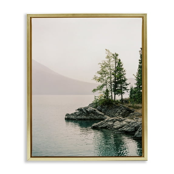 Stupell Industries Rocky Inlet Cove Landscape Photography Gold Floater Framed Art Print Wall Art, 17 x 21