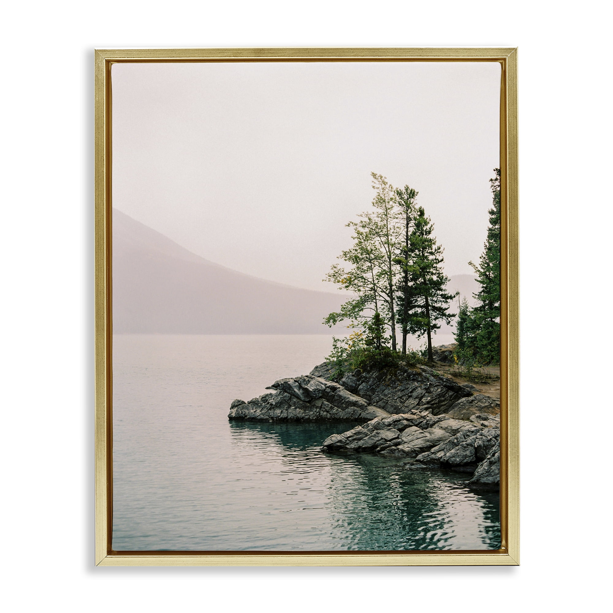 Stupell Industries Rocky Inlet Cove Landscape Photography Gold Floater Framed Art Print Wall Art, 25 x 31
