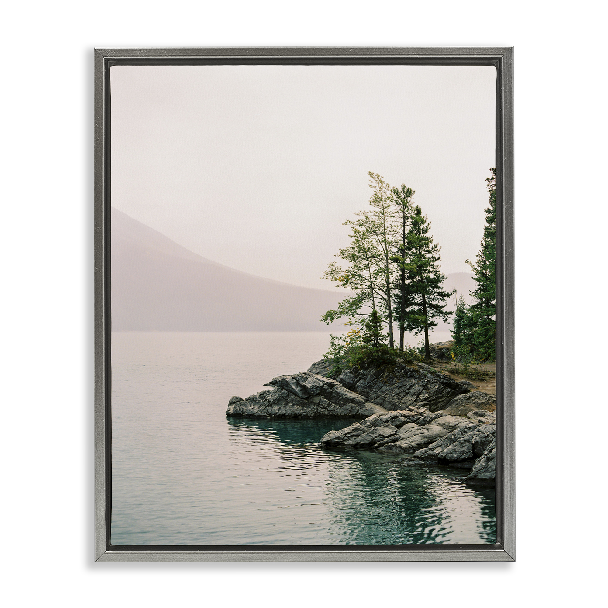 Stupell Industries Rocky Inlet Cove Landscape Photography Gray Floater Framed Art Print Wall Art, 25 x 31