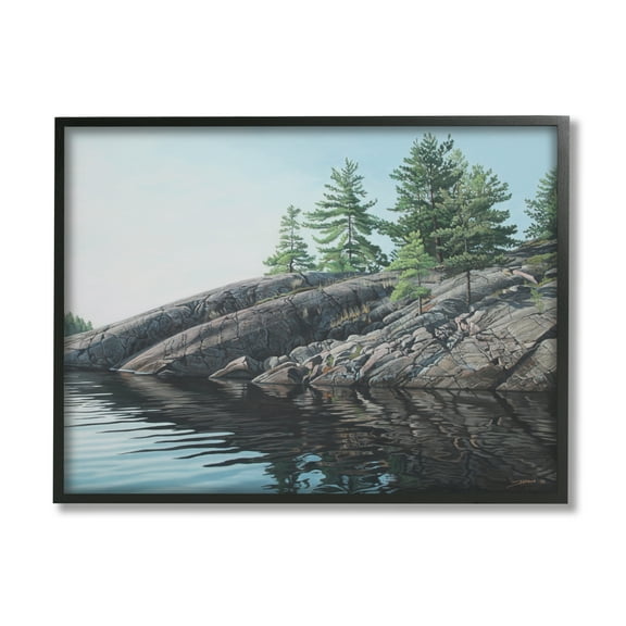 Stupell Industries Rocky Lake Scenery Nature Painting Black Framed Art Print Wall Art, 14 x 11