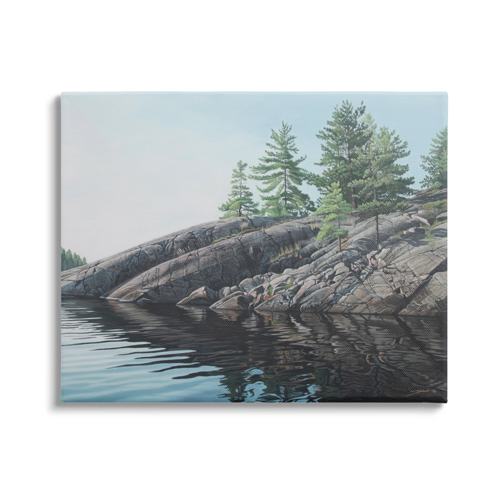 Stupell Industries Rocky Lake Scenery Nature Painting Gallery Wrapped Canvas Print Wall Art, 20 x 16