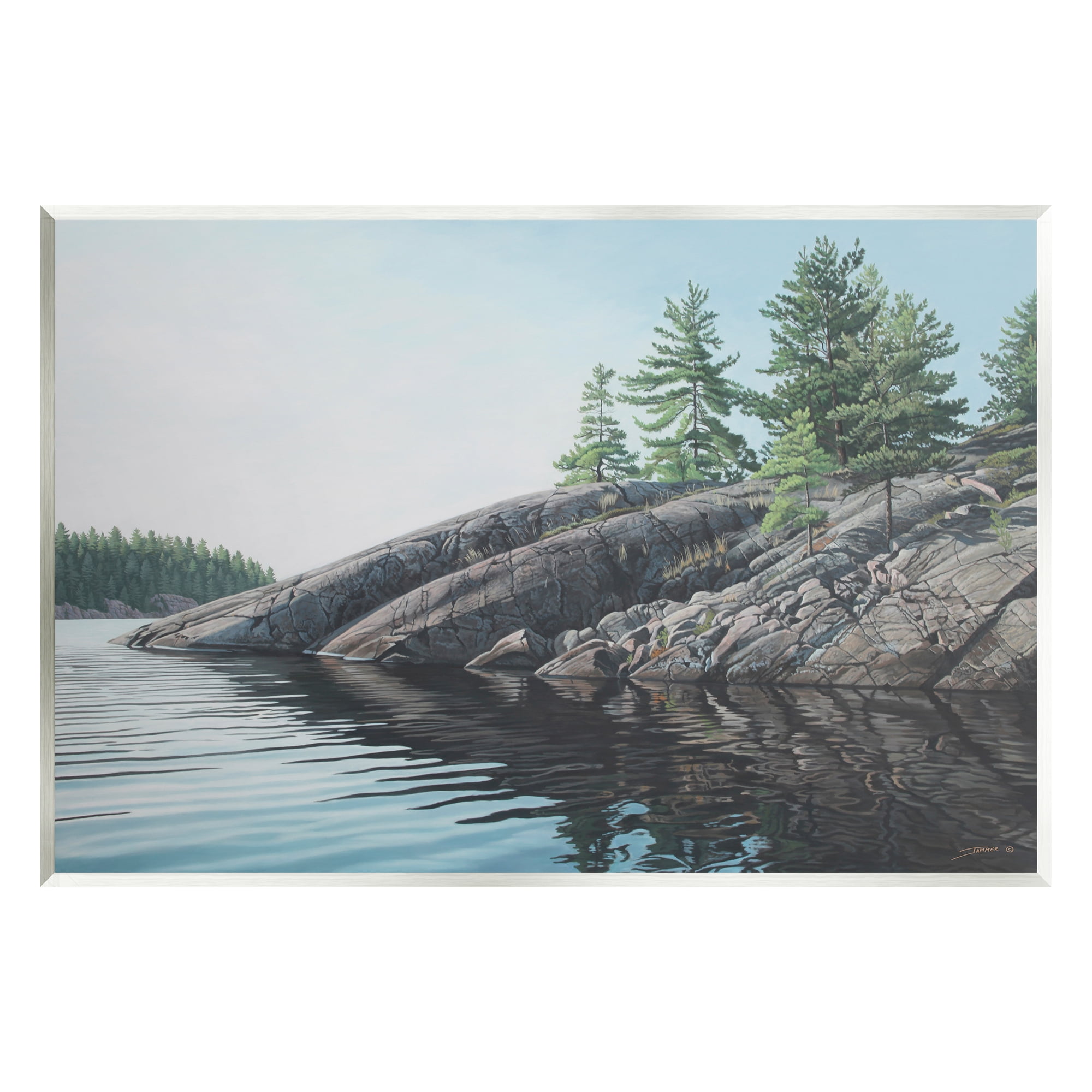 Stupell Industries Rocky Lake Scenery Nature Painting Unframed Art Print Wall Art, 19 x 13