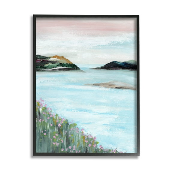 Stupell Industries Rocky Lakeside Meadow Pink Blooms Painting Black Framed Art Print Wall Art, Design by Nikita Jariwala