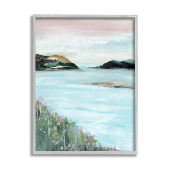 Stupell Industries Rocky Lakeside Meadow Pink Blooms Painting Gray Framed Art Print Wall Art, Design by Nikita Jariwala