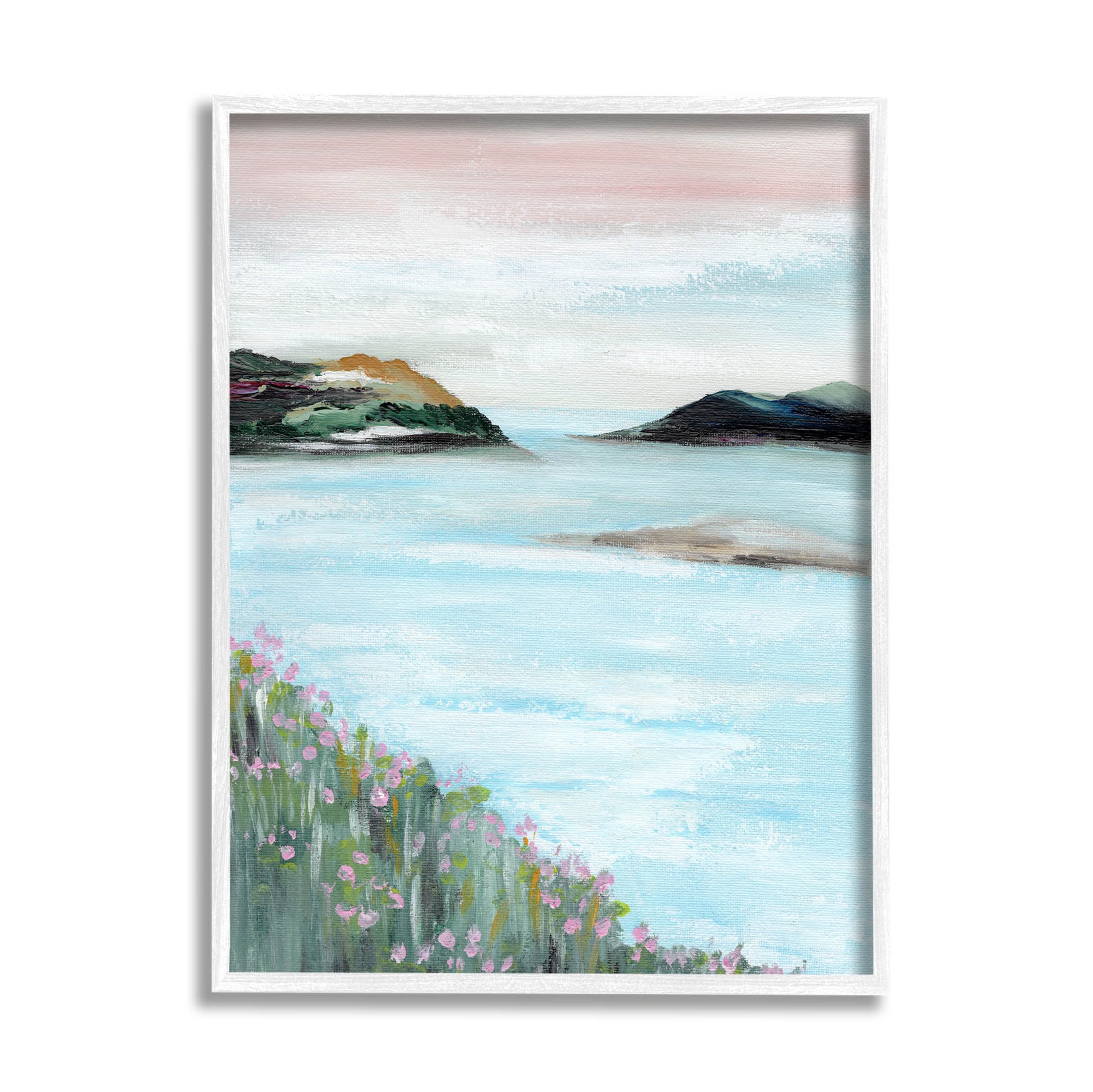 Stupell Industries Rocky Lakeside Meadow Pink Blooms Painting White Framed Art Print Wall Art, Design by Nikita Jariwala