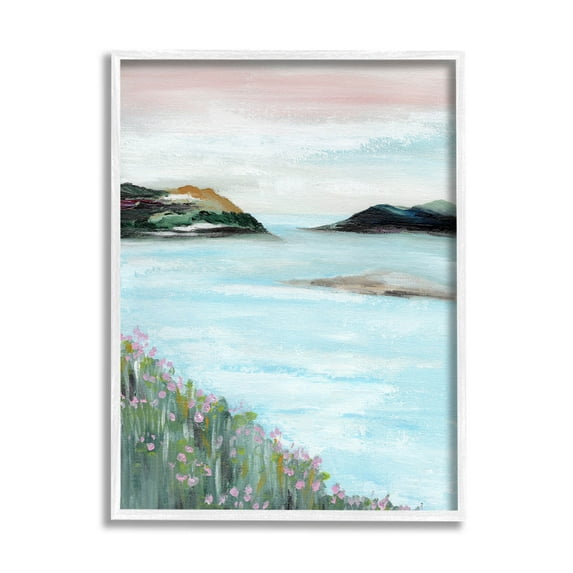 Stupell Industries Rocky Lakeside Meadow Pink Blooms Painting White Framed Art Print Wall Art, Design by Nikita Jariwala