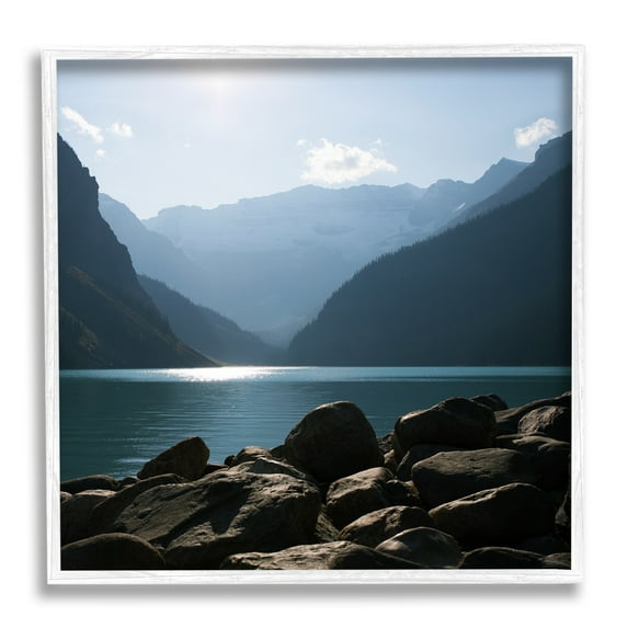 Stupell Industries Rocky Lakeside Mountain View Horizon Scene Photography White Framed Art Print Wall Art, 12x12, by Carol Robinson
