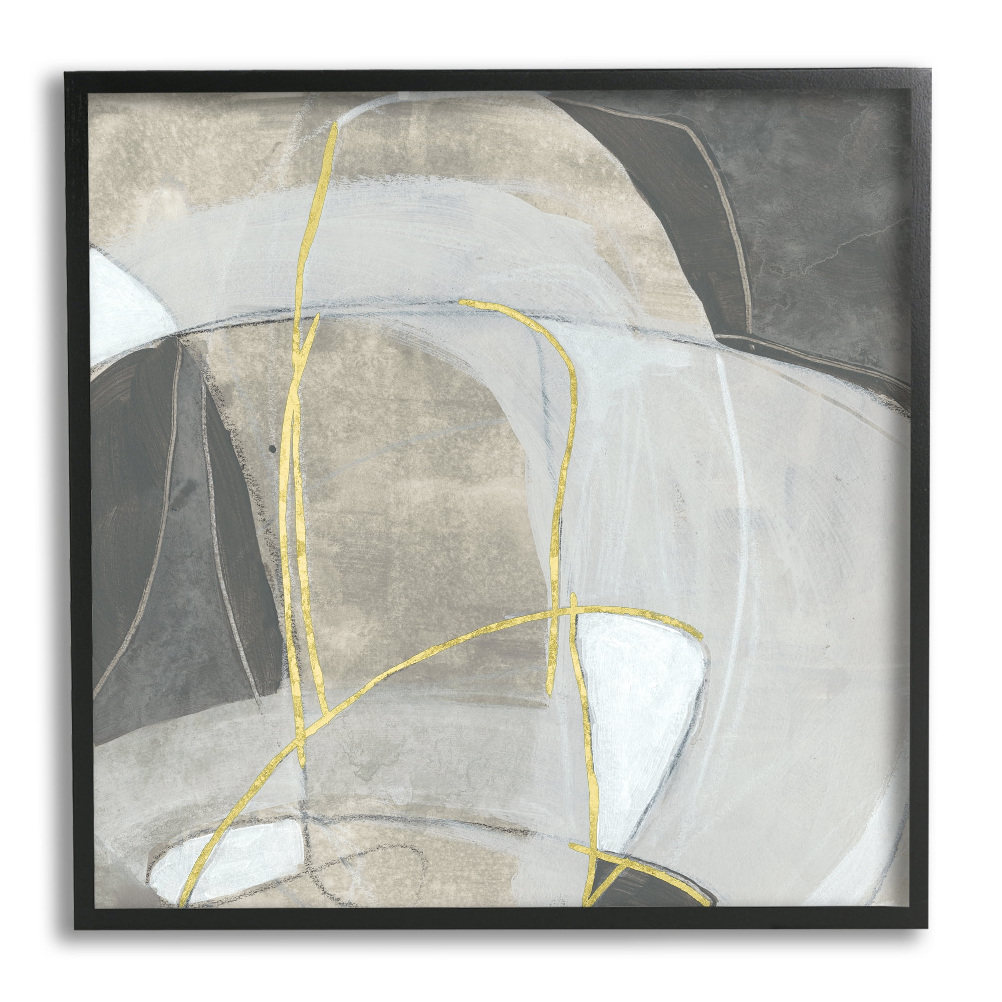Stupell Industries Rocky Landscape Abstraction Neutral Tone Circular Shapes Abstract Painting Black Framed Art Print Wall Art, 24 x 24