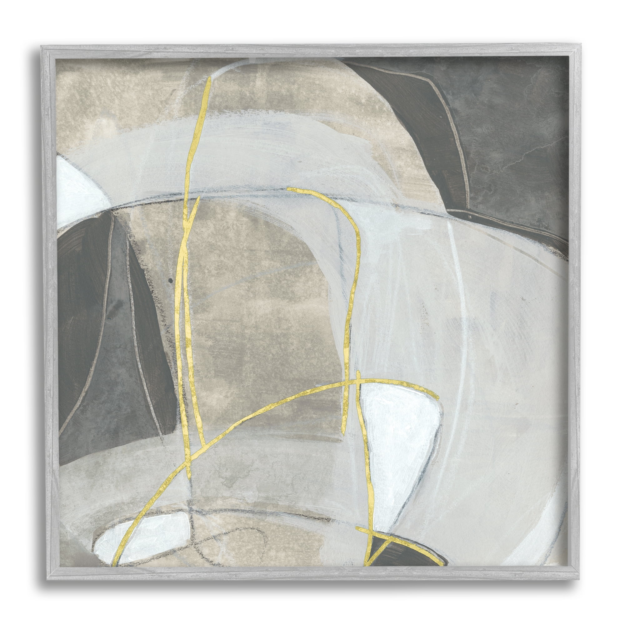 Stupell Industries Rocky Landscape Abstraction Neutral Tone Circular Shapes Abstract Painting Gray Framed Art Print Wall Art, 12 x 12
