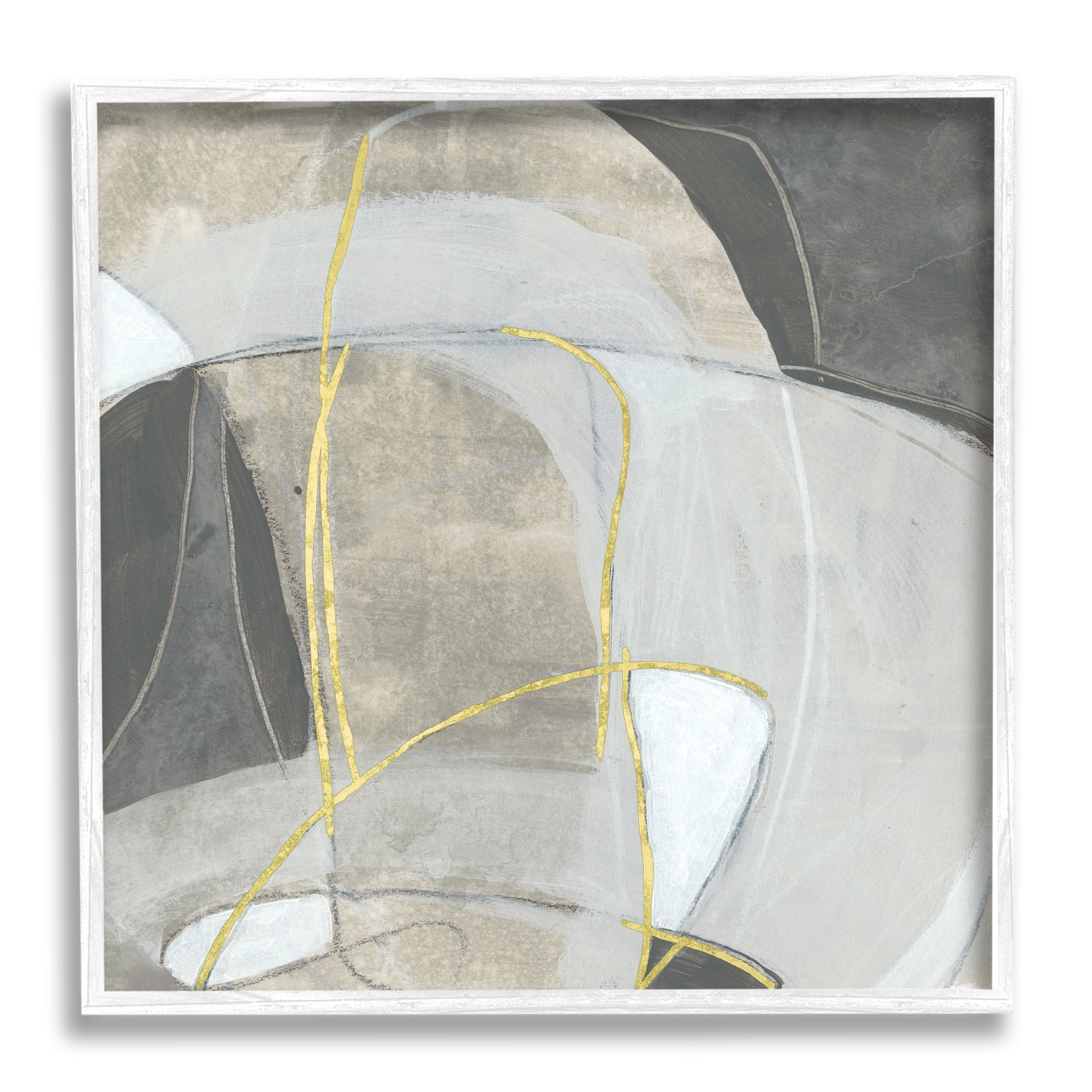 Stupell Industries Rocky Landscape Abstraction Neutral Tone Circular Shapes Abstract Painting White Framed Art Print Wall Art, 12 x 12
