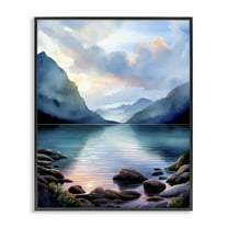 Stupell Industries Rocky Mountain Beach Landscape Painting Black Framed Art Print Wall Art, 11 x 14