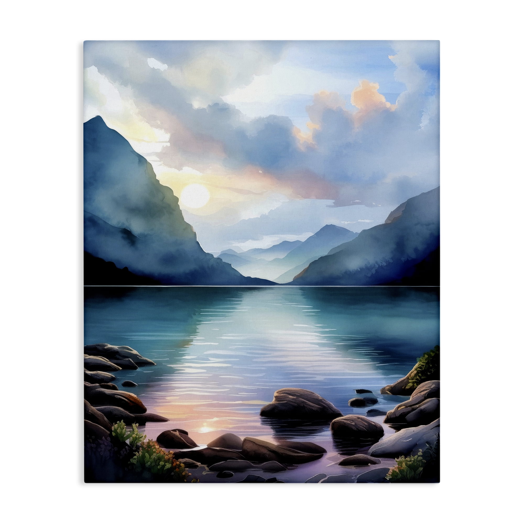 Stupell Industries Rocky Mountain Beach Landscape Painting Gallery Wrapped Canvas Art Print Wall Art, 30 x 40