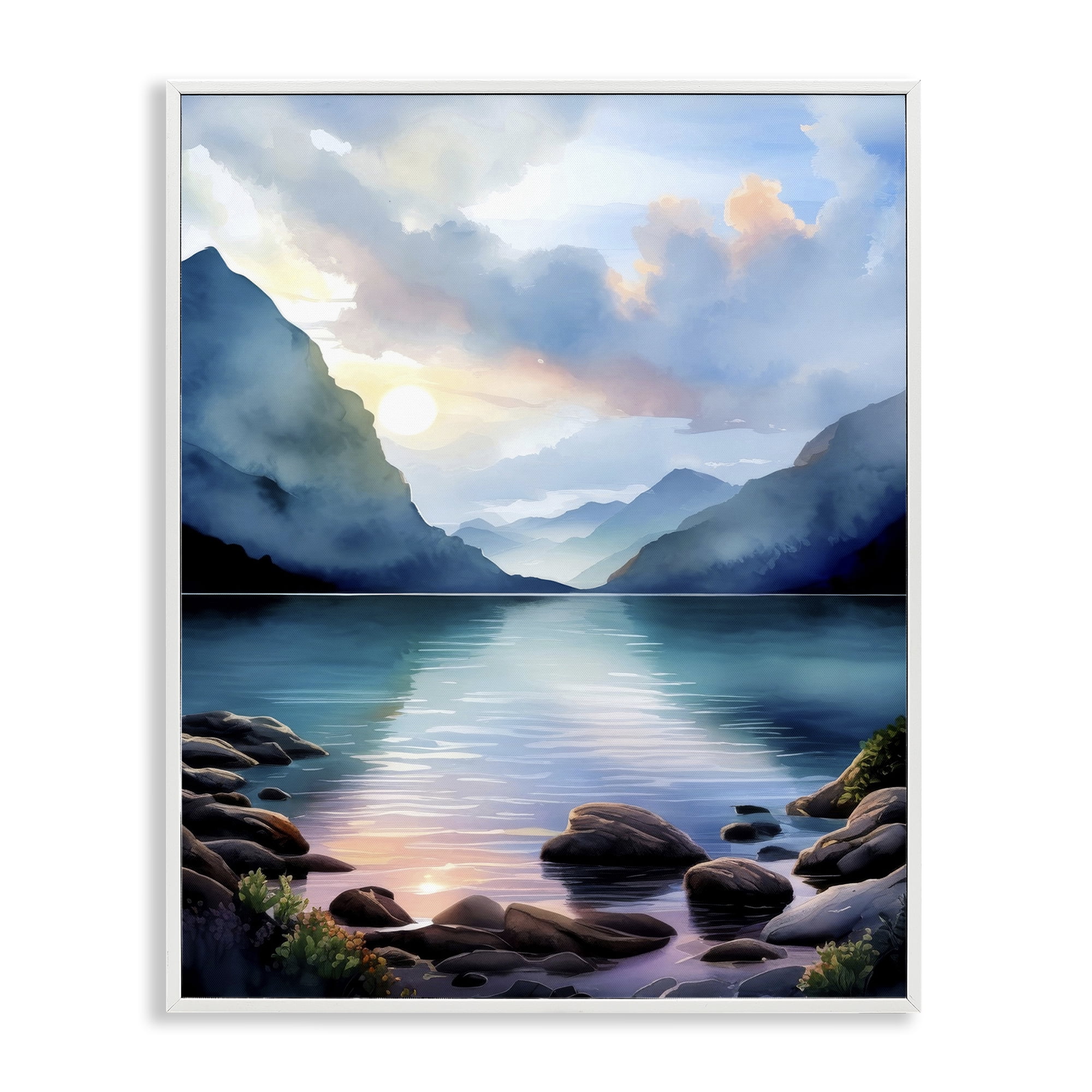 Stupell Industries Rocky Mountain Beach Landscape Painting White Framed Art Print Wall Art, 11 x 14