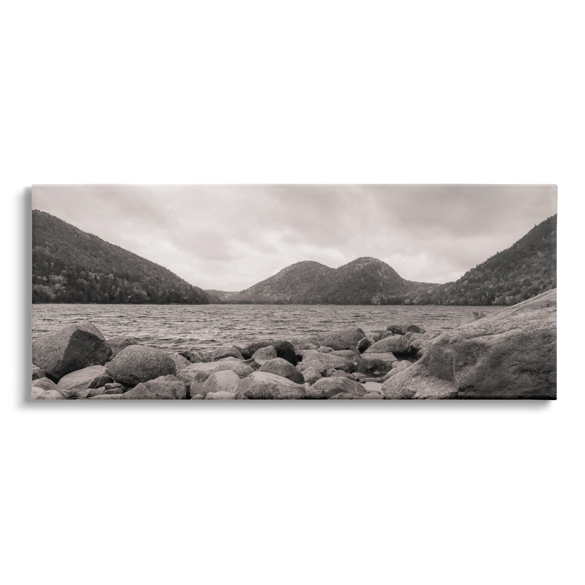 Stupell Industries Rocky Mountain Shoreline Lake Water Black White Photography, 40 x 17, Design by Daniel Sproul