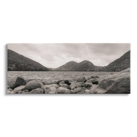 Stupell Industries Rocky Mountain Shoreline Lake Water Black White Photography, 48 x 20, Design by Daniel Sproul