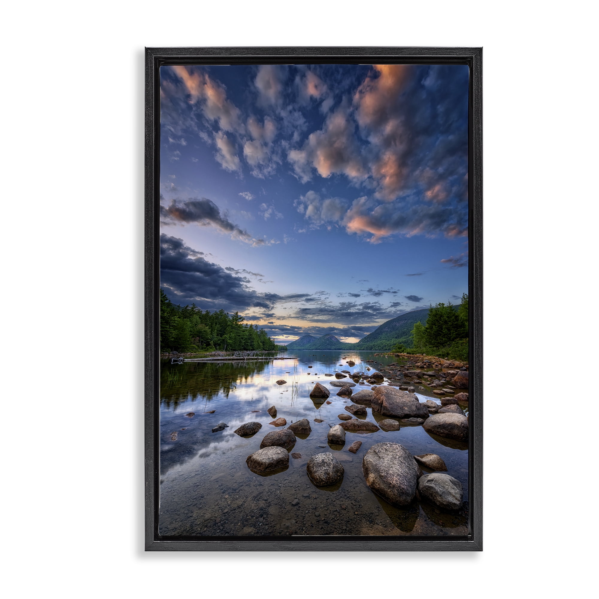 Stupell Industries Rocky Mountainous Shore Landscape & Nature Photography Black Floater Framed Canvas Art Print Wall Art, 21 x 31