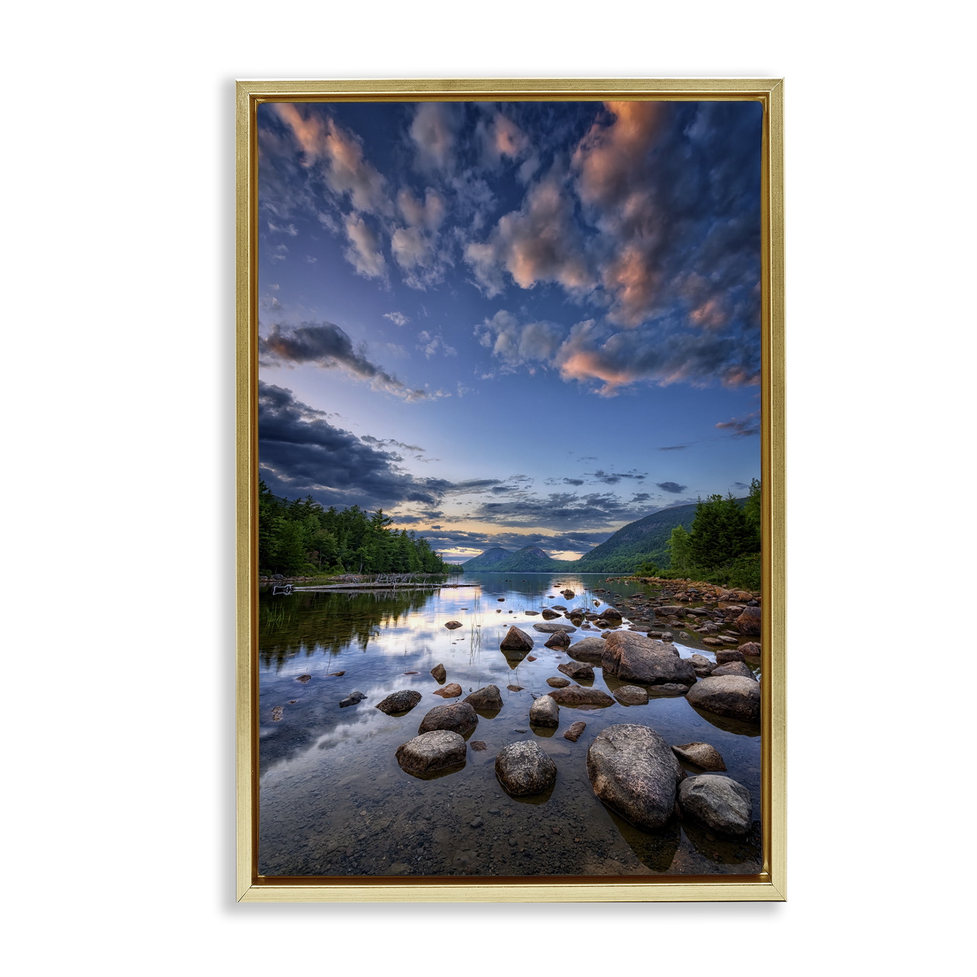 Stupell Industries Rocky Mountainous Shore Landscape & Nature Photography Gold Floater Framed Canvas Art Print Wall Art, 17 x 25
