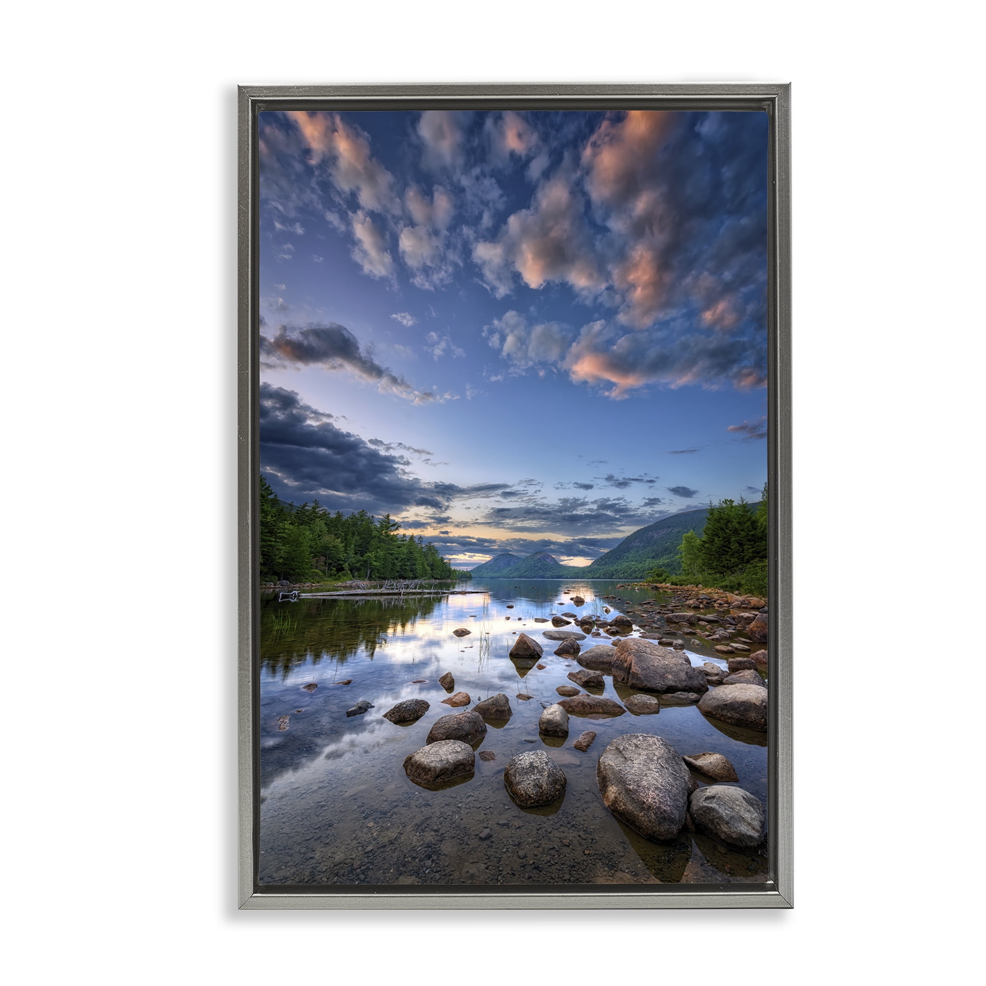Stupell Industries Rocky Mountainous Shore Landscape & Nature Photography Gray Floater Framed Canvas Art Print Wall Art, 17 x 25