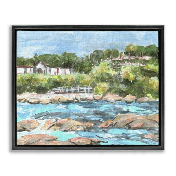 Stupell Industries Rocky Nautical Landscape Landscape Painting Black Floater Framed Canvas Art Print Wall Art, 21 x 17