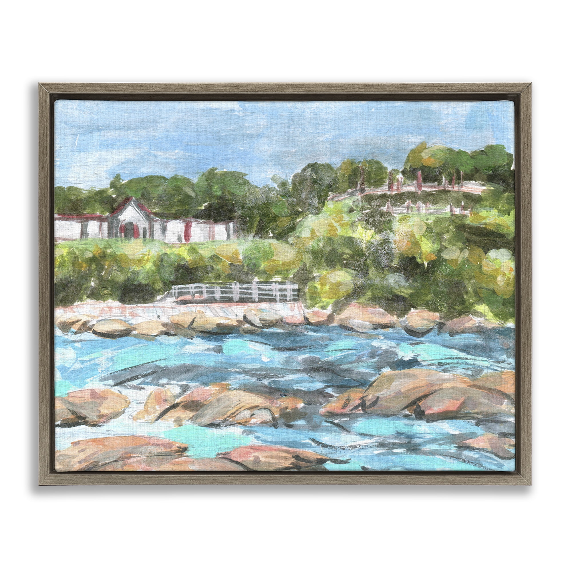 Stupell Industries Rocky Nautical Landscape Landscape Painting Brown Floater Framed Canvas Art Print Wall Art, 31 x 25