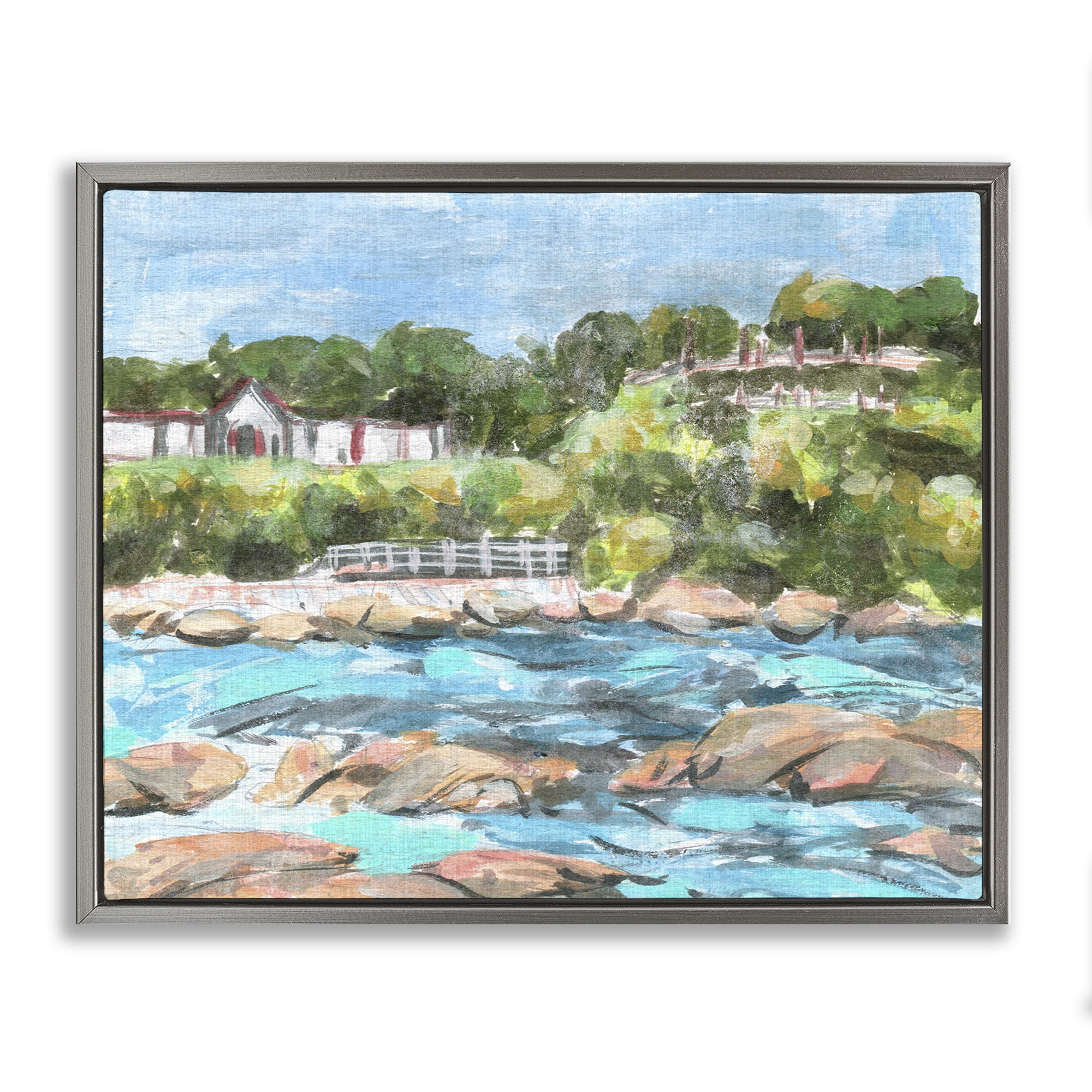 Stupell Industries Rocky Nautical Landscape Landscape Painting Gray Floater Framed Canvas Art Print Wall Art, 31 x 25
