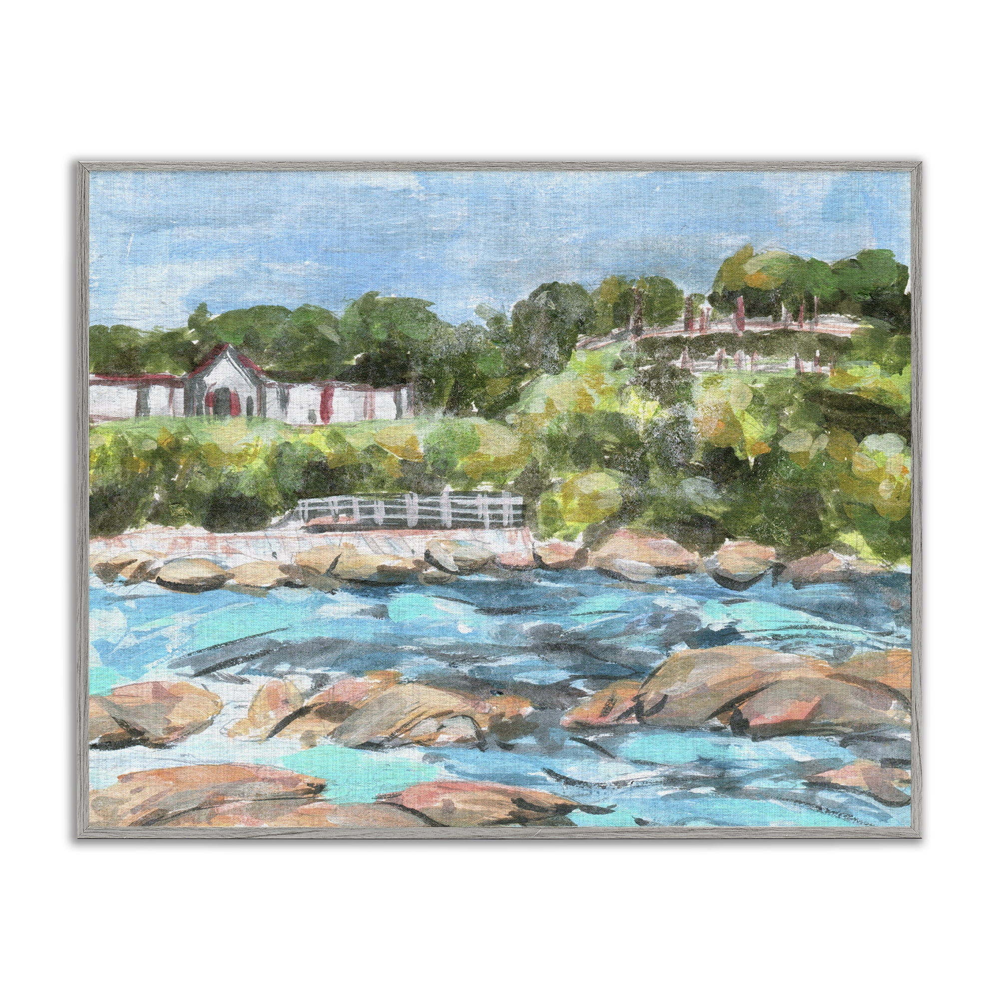 Stupell Industries Rocky Nautical Landscape Landscape Painting Gray Framed Art Print Wall Art, 30 x 24