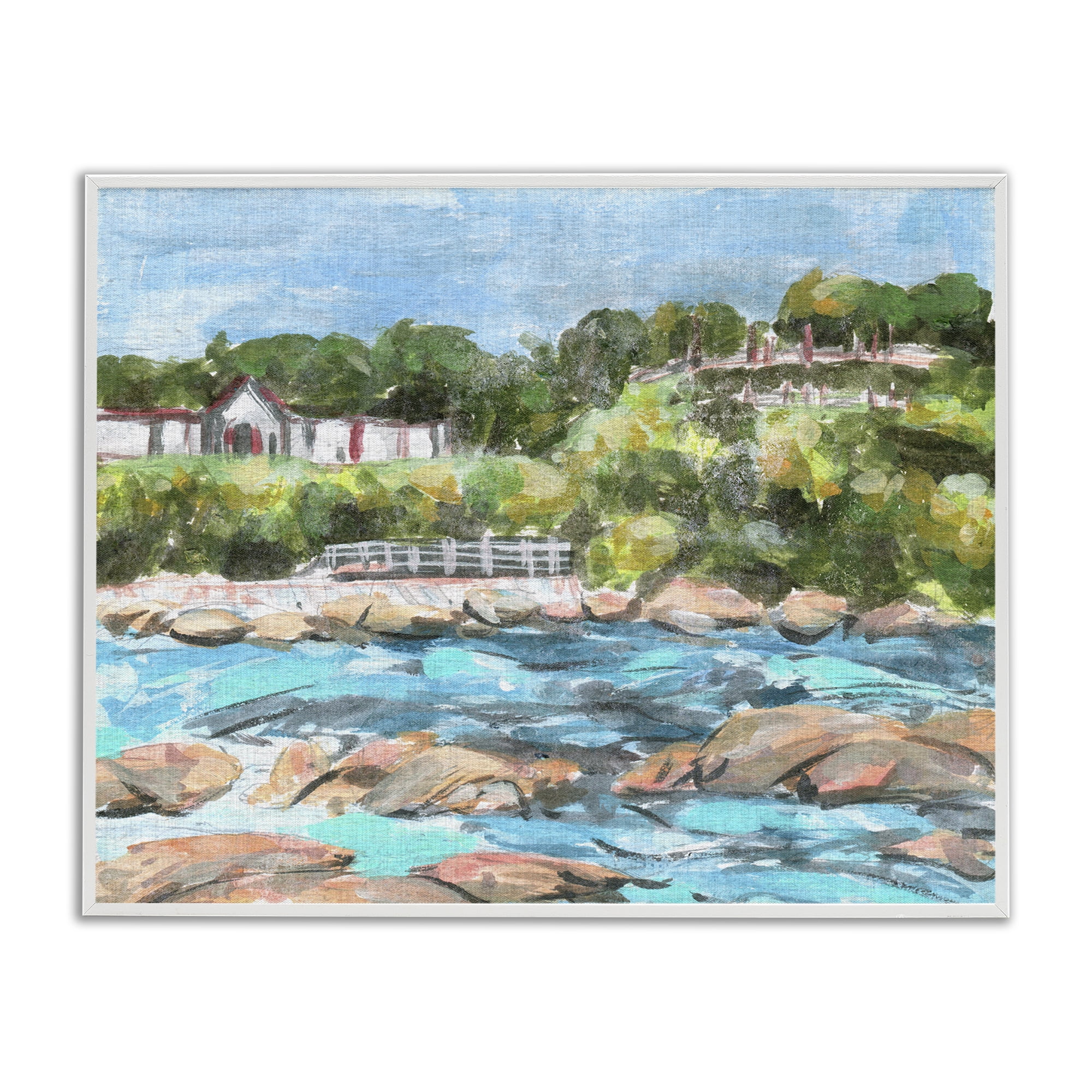 Stupell Industries Rocky Nautical Landscape Landscape Painting White Framed Art Print Wall Art, 20 x 16