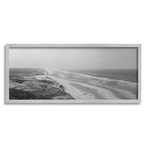 Stupell Industries Rocky Ocean Coast Waves Monochrome Beach Shore Photograph Gray Framed Art Print Wall Art, Design by Aaron Matheson