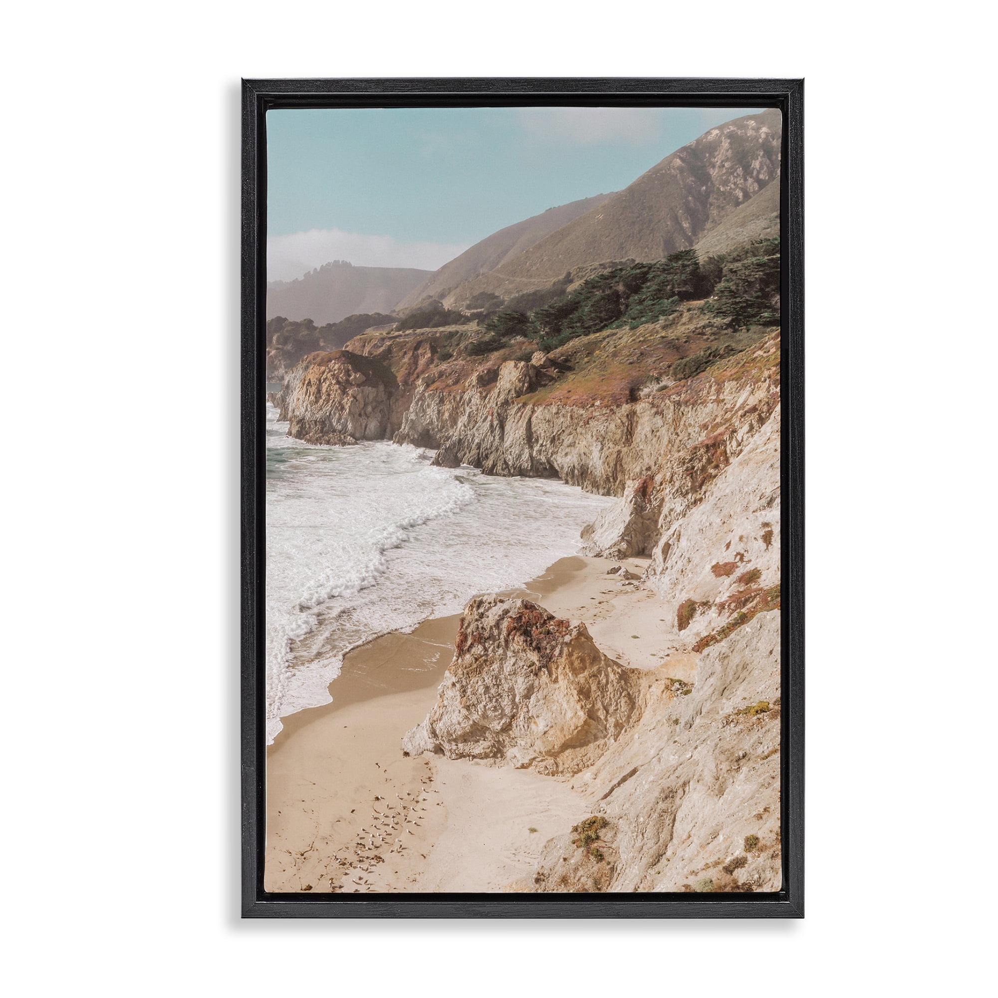 Stupell Industries Rocky Ocean Cove Landscape & Nature Photography Black Floater Framed Canvas Art Print Wall Art, 17 x 25