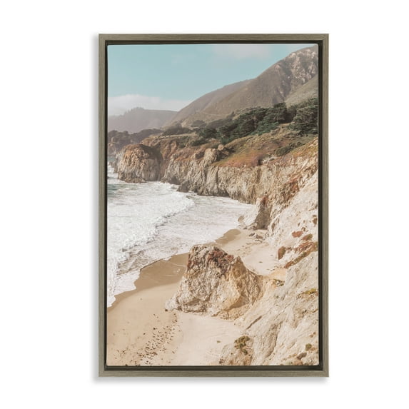 Stupell Industries Rocky Ocean Cove Landscape & Nature Photography Brown Floater Framed Canvas Art Print Wall Art, 17 x 25