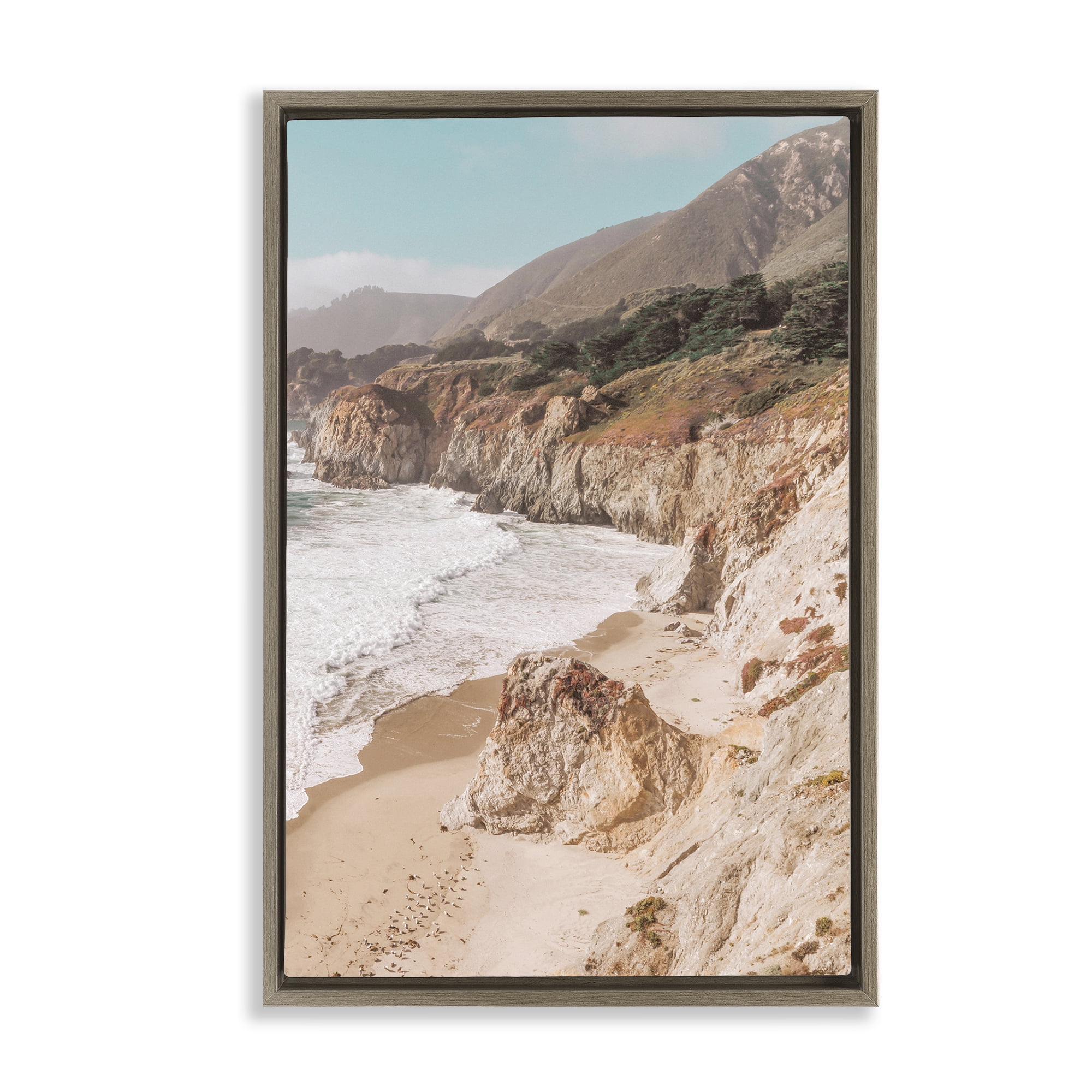 Stupell Industries Rocky Ocean Cove Landscape & Nature Photography Brown Floater Framed Canvas Art Print Wall Art, 21 x 31