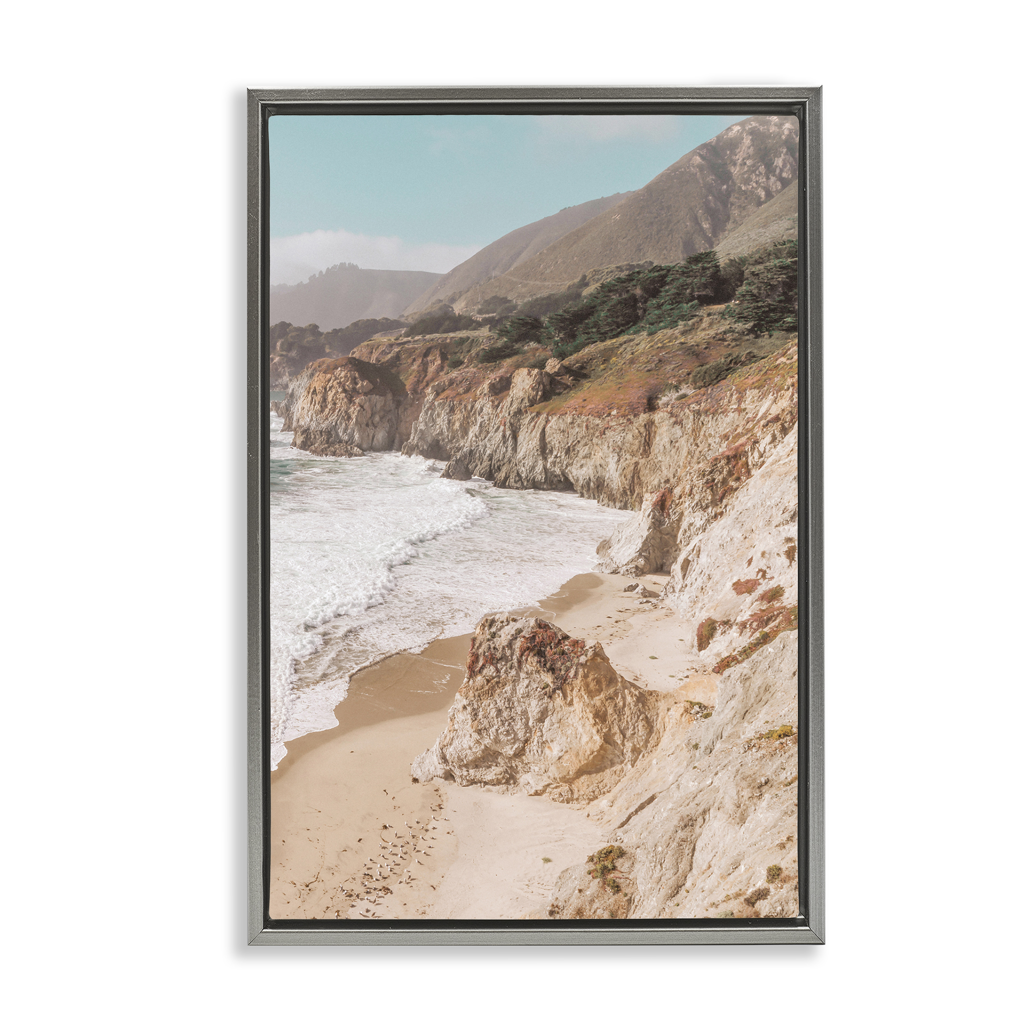 Stupell Industries Rocky Ocean Cove Landscape & Nature Photography Gray Floater Framed Canvas Art Print Wall Art, 17 x 25