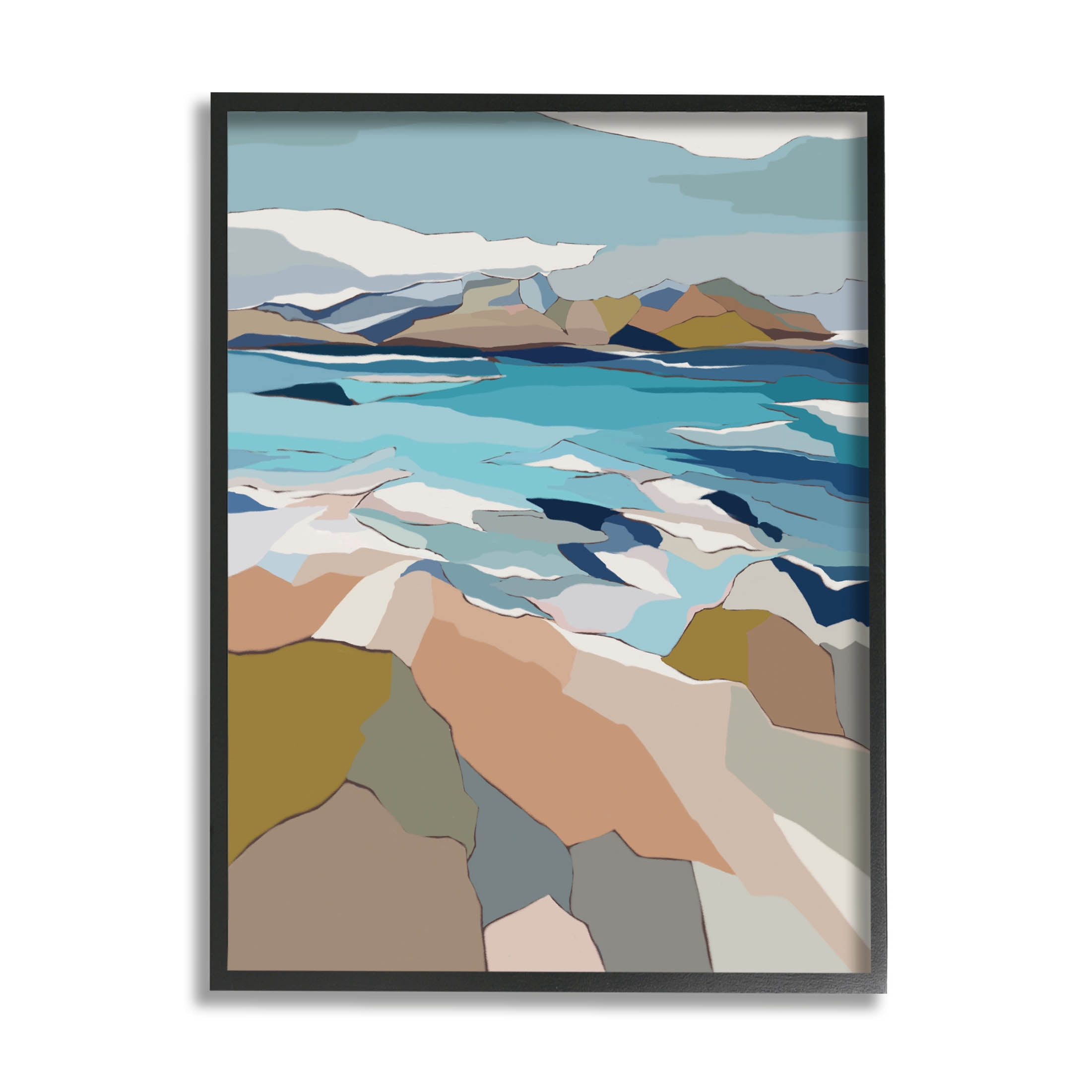 Stupell Industries Rocky Ocean Shore Beach Landscape Graphic Art Black Framed Art Print Wall Art, Design by Nikita Jariwala