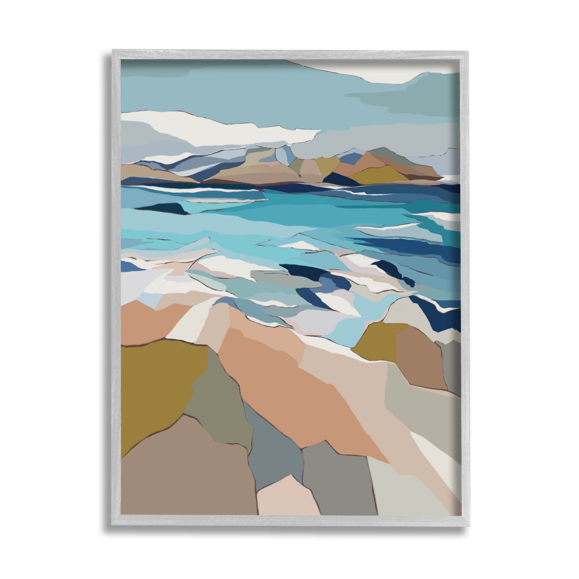 Stupell Industries Rocky Ocean Shore Beach Landscape Graphic Art Gray Framed Art Print Wall Art, Design by Nikita Jariwala