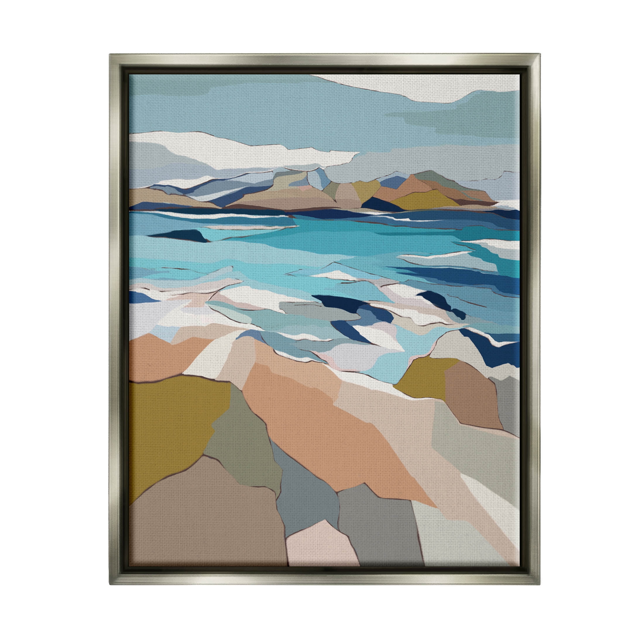 Stupell Industries Rocky Ocean Shore Beach Landscape Graphic Art Luster Gray Floating Framed Canvas Print Wall Art, Design by Nikita Jariwala