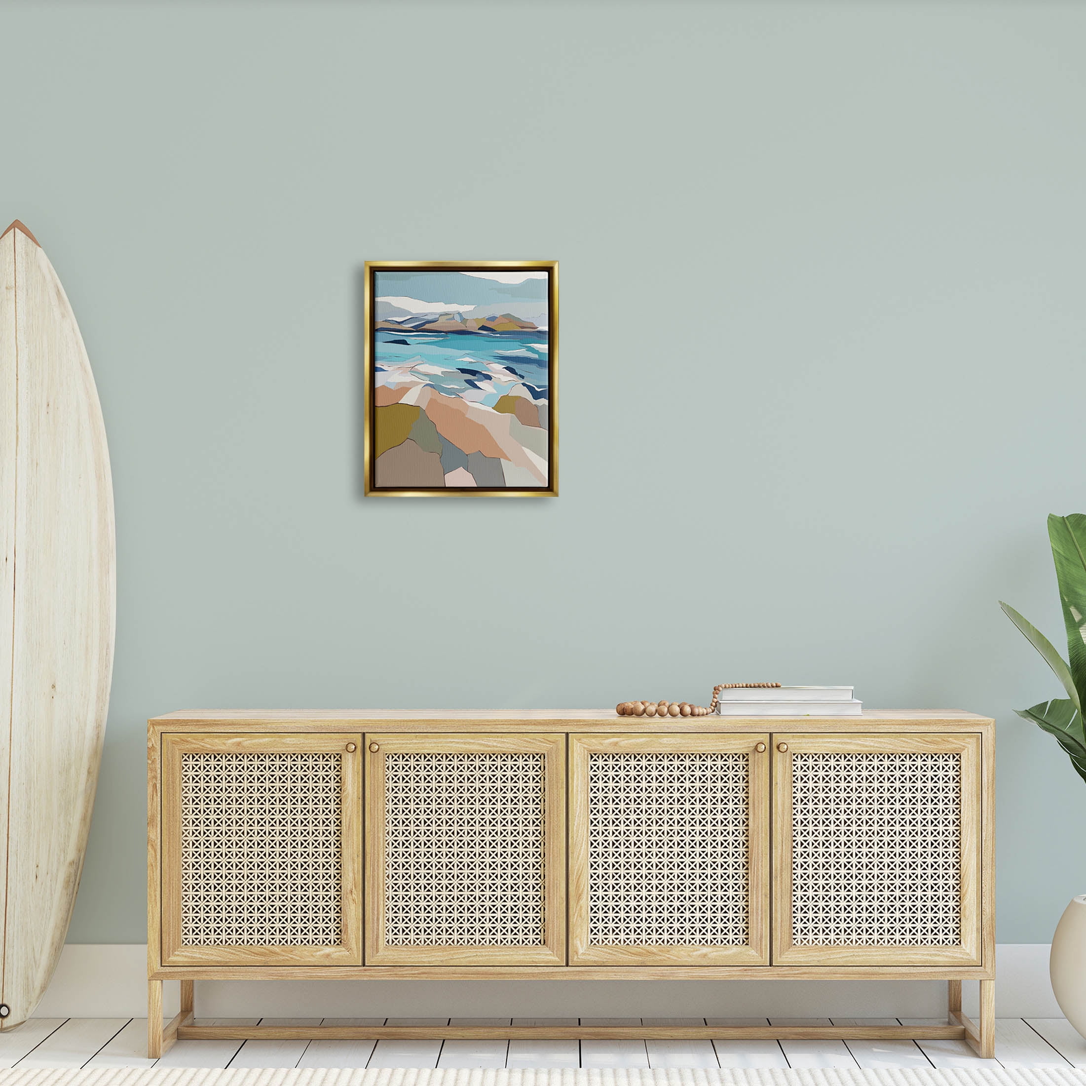 Stupell Industries Rocky Ocean Shore Beach Landscape Graphic Art Metallic Gold Floating Framed Canvas Print Wall Art, Design by Nikita Jariwala