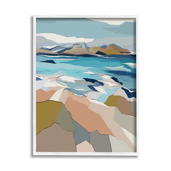 Stupell Industries Rocky Ocean Shore Beach Landscape Graphic Art White Framed Art Print Wall Art, Design by Nikita Jariwala