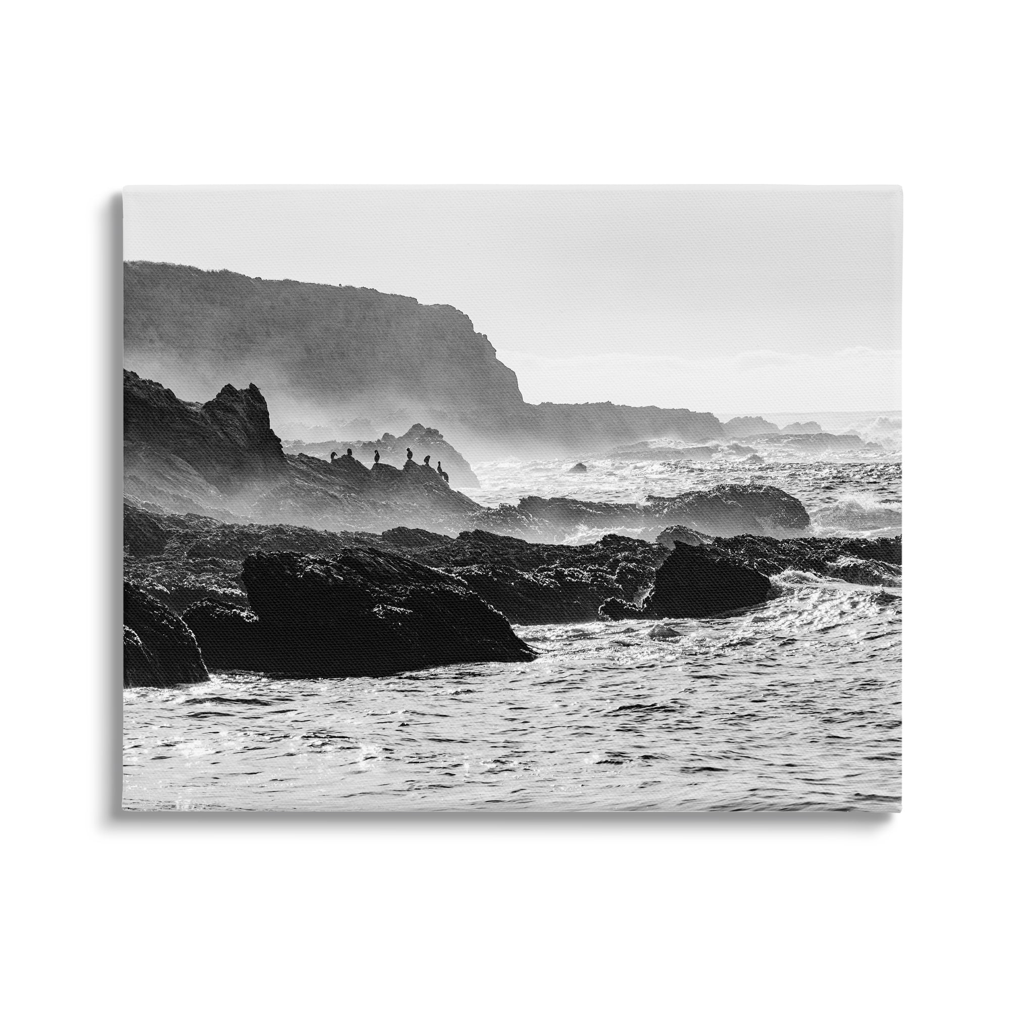Stupell Industries Rocky Ocean Shoreline Waves Distant Birds Perched Photograph Gallery Wrapped Canvas Print Wall Art, Design by Steve Smith