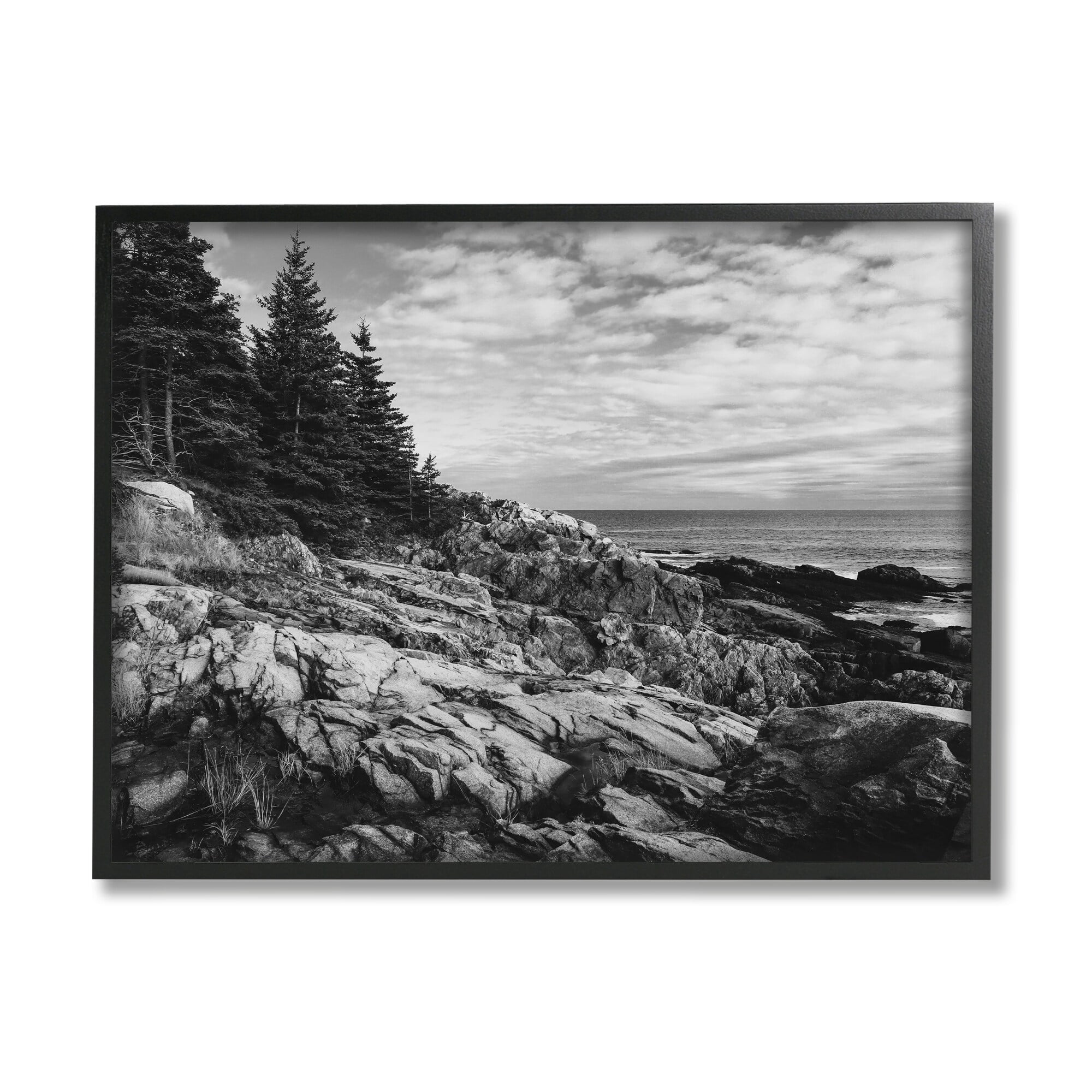 Stupell Industries Rocky Ocean Water Cloudy Coast Monochrome Nature Framed Wall Art, 14 x 11, Design by Daniel Sproul
