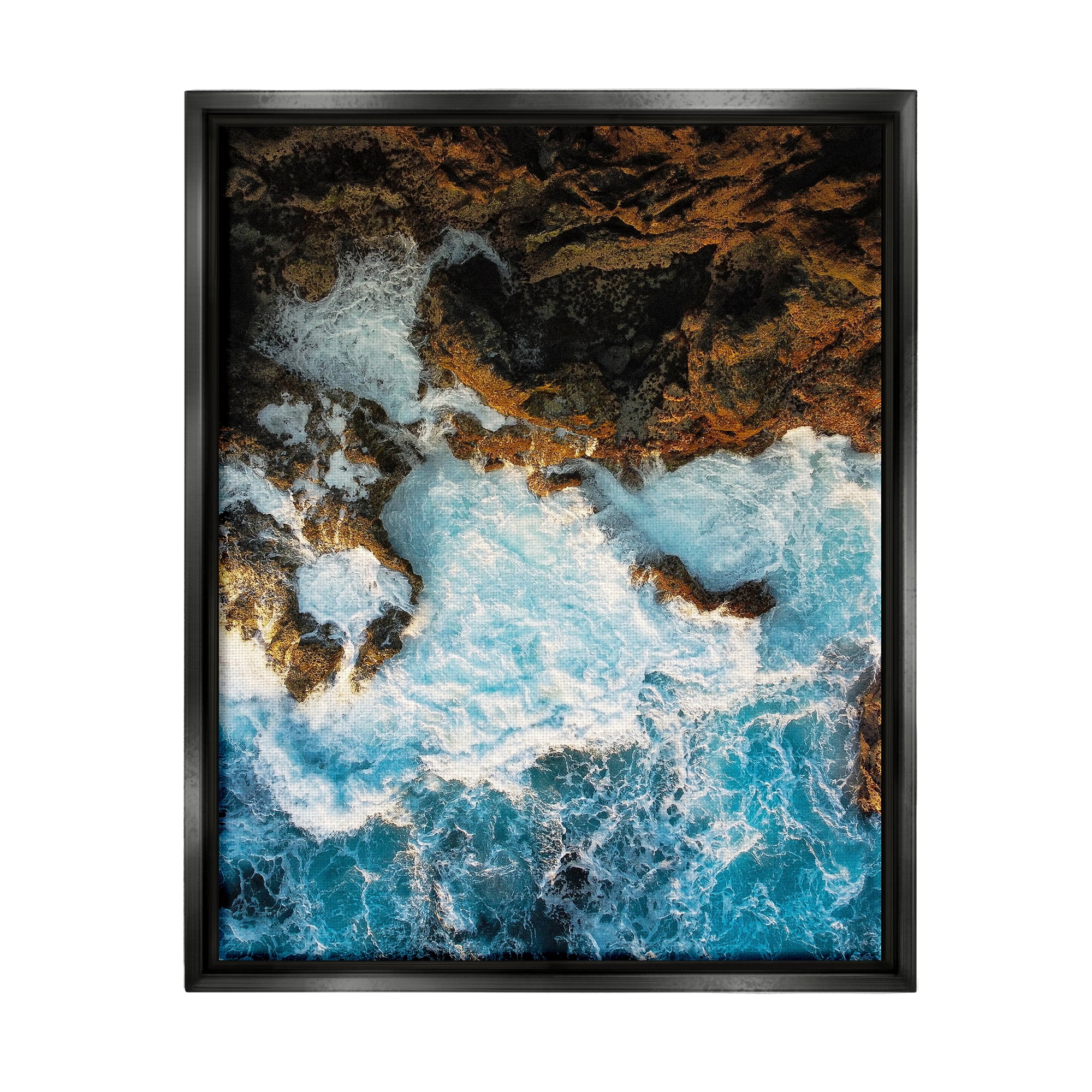 Stupell Industries Rocky Ocean Waves View Nature Photography Black Floater Framed Art Print Wall Art, 25 x 31
