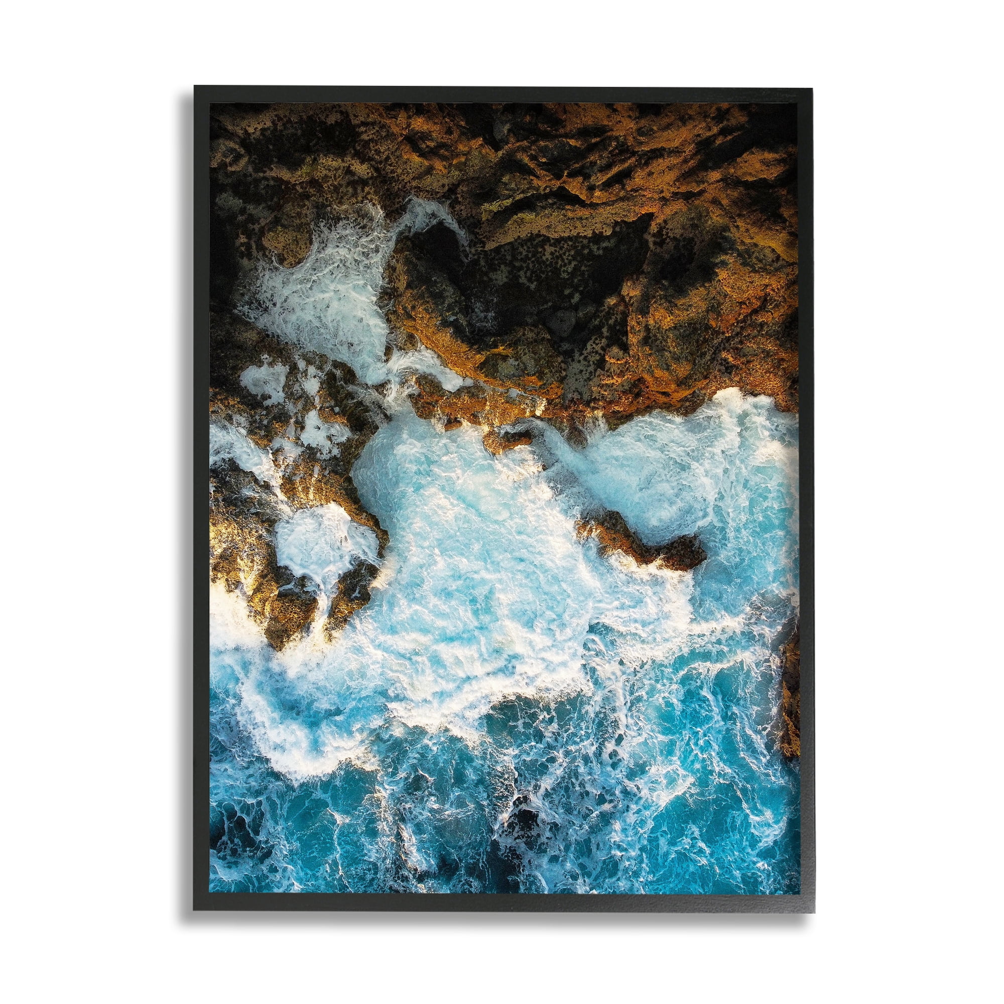 Stupell Industries Rocky Ocean Waves View Nature Photography Black Framed Art Print Wall Art, 11 x 14