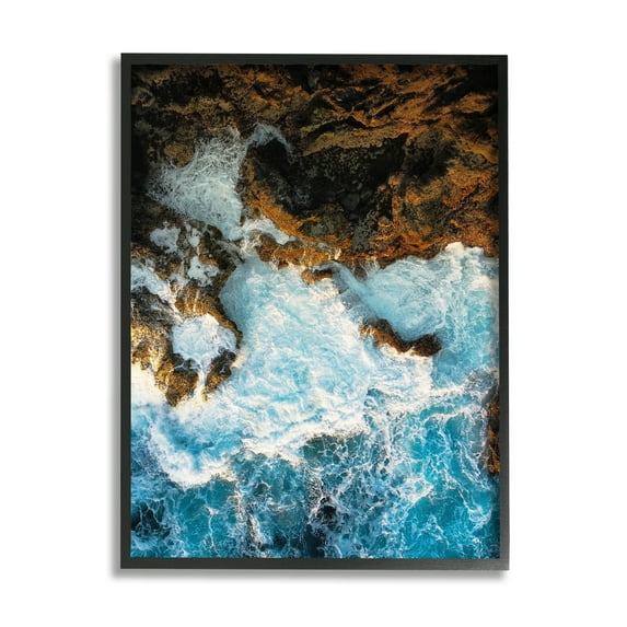 Stupell Industries Rocky Ocean Waves View Nature Photography Black Framed Art Print Wall Art, 24 x 30