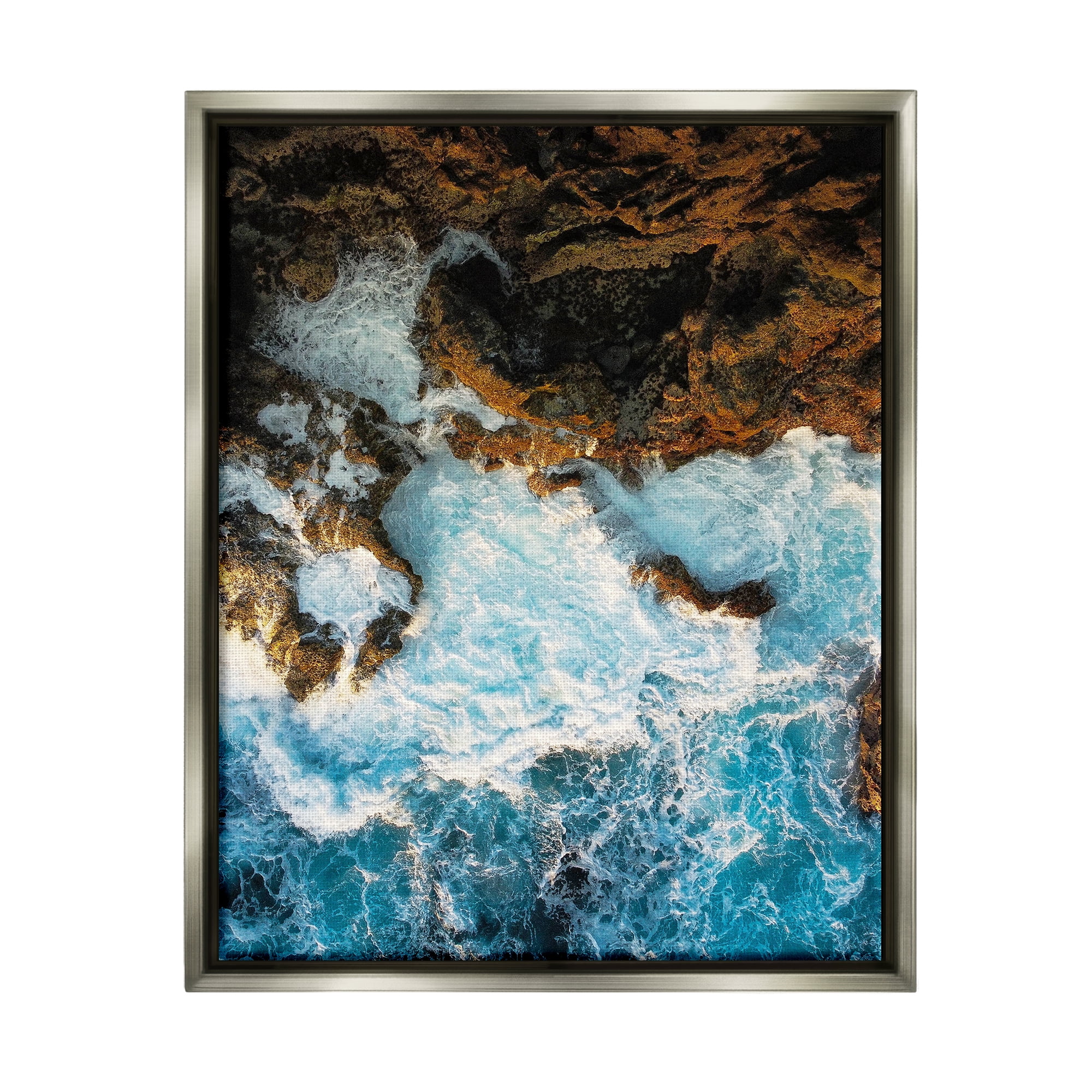 Stupell Industries Rocky Ocean Waves View Nature Photography Gray Floater Framed Art Print Wall Art, 25 x 31